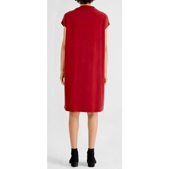 NWOT Eileen Fisher Sueded Cupro Knit Funnel Neck Women's Dress Petite Small - Picture 2 of 10